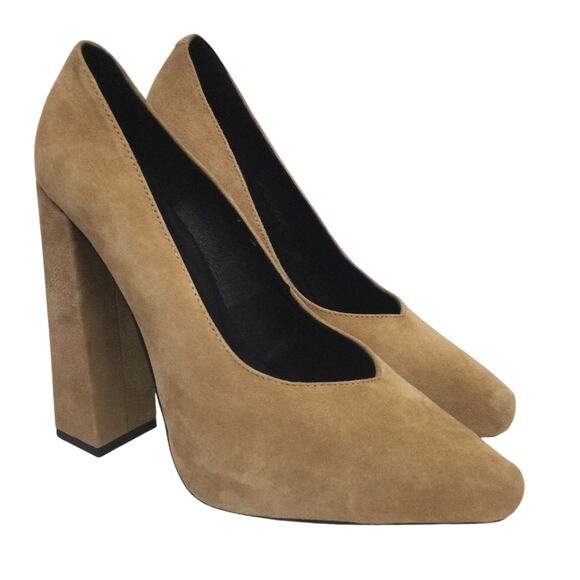 Jeffrey Campbell Women's Suede Pointed Toe Block High Heel Slip On Tan Shoe 7 - Picture 1 of 12